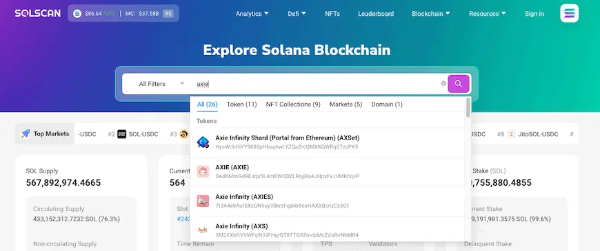 solscan Searching for tokens