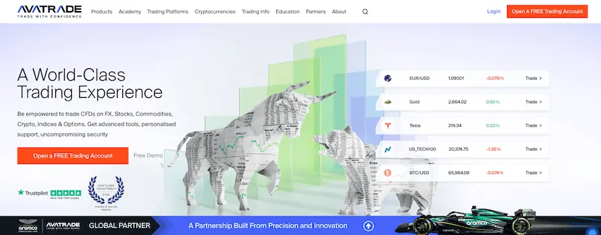 AvaTrade homepage screenshot