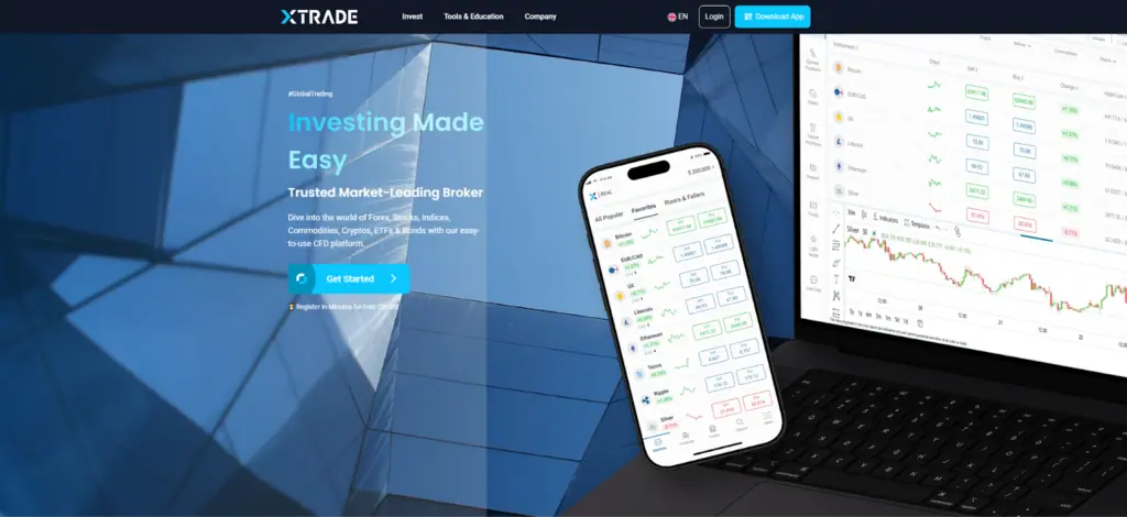 Xtrade homepage screenshot