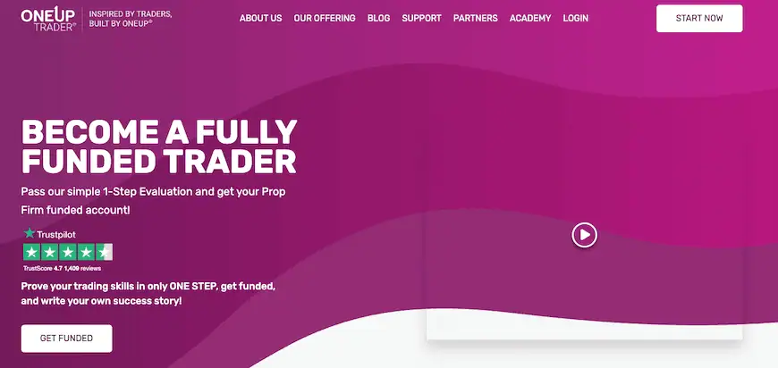 OneUp Trader homepage screenshot