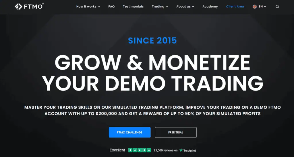 FTMO homepage screenshot